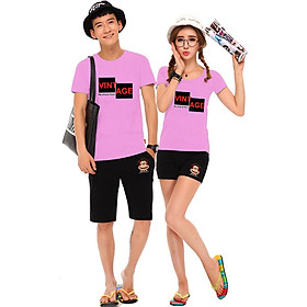 Bộ Áo Thun Đôi Nam Nữ Vitage Màu Hồng Phấn - XL