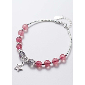 Vòng tay đá thạch anh dâu phối xà cừ xám và charm sao - Ngọc Quý Gemstones