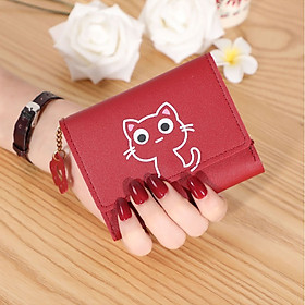 Bóp ví nữ cầm tay mini V0490 Meow meow bỏ túi nhiều ngăn nhỏ gọn phong cách đơn giản, thời trang, dễ thương