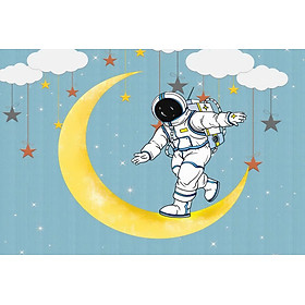 (HCM)Tranh dán tường 3d phi hành gia mặt trăng trang trí phòng bé có sẵn keo(có in theo yêu cầu)