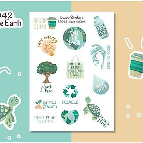 Sticker tự thiết kế - sticker sheet save the earth - hình dán sổ, nhật kí bullet journal - unim027