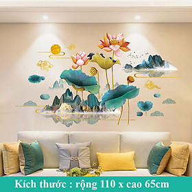 Mua Sticker Giấy Dán Tường Decal Dán tường Tranh Dán Tường Trang Trí Tường Mẫu Hoa Sen ZH-1020
