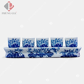 Mua Bộ kỷ 3-5 chén dáng THẲNG men Lam Trắng Trơn họa tiết SEN