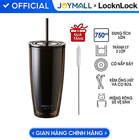 Mua Ly nhựa 2 lớp Lock&Lock HAP507 750ml - Hàng chính hãng  có ống hút  có nắp đậy - Tặng kèm cọ rửa