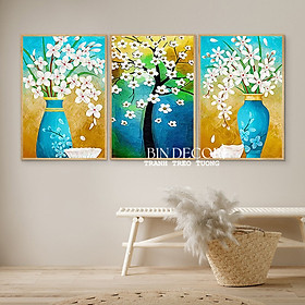 Mua (ẢNH THẬT) Tranh treo tường bình hoa sắc màu trang trí decor kèm đinh