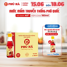 Nước mắm truyền thống Phú Quốc Phú Hà 40 độ đạm - Hộp 6 chai 180ml