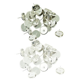 Earring Base Cabochon Setting Earring Base Ear Pin Stud Metal Blanks Round Bezel for Jewelry Findings Fit 12mm Cabochons Silver & White Pack of 48 Pcs