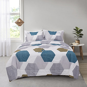 Bộ Drap Gối Microfiber Hexagon - 011 - 140x200x30cm - Hoa văn