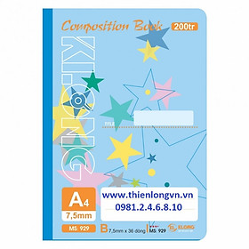 Sổ may dán gáy A4 - 200 trang; Klong 929 bìa xanh