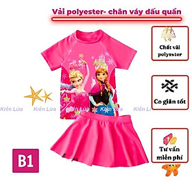 Đồ bơi bé gái tay ngắn hình Elsa từ 14-40kg, quần giả váy tạo cảm giác tự tin- thoải mái - kín đáo