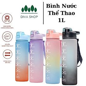 Bình Đựng Nước Thể Thao 1000ML Kiểu Dáng Sporty Tiện Dụng Cung Cấp Đủ Nước Có Vạch Chia Nước 3D Thời Trang