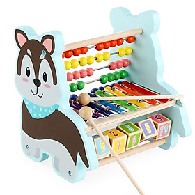 Đồ chơi đa năng bằng gỗ an toàn cho bé Mk _ bàn tính kết hợp đàn chú cáo xanh MK