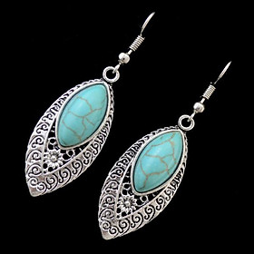 Retro   National   Style   Turquoise   Earrings   Delicate   Carved   Hollow
