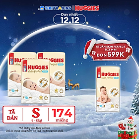 Combo 3 gói Tã/bỉm dán sơ sinh Huggies Skin Perfect S 54+4 miếng với 2 vùng thấm giảm kích ứng da