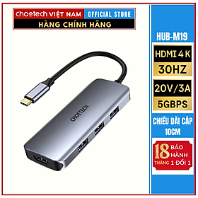 Hub chuyển đổi Type C 7 in 1 Choetech HUB-M19 (Type-C to HDMI+ USB*3+ PD 100W +SD/TF)- Hàng chính hãng