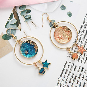Big Multicolor Star Moon Women Elegant Fashion Earrings Drop Dangle Jewelry