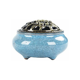 Núi nhang và nắp gốm Nắp đầu đốt hoặc chất mang khí hương trong một phụ kiện trang trí Ashtrier xoắn ốc duy nhất cho ý tưởng quà tặng ban đầu của nhà (màu xanh da trời) - Gói gồm 6