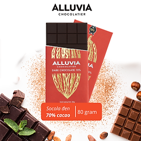 Socola Đen Alluvia 70% Cacao, Đắng Vừa Nguyên Chất Không Chất Bảo Quản | Thanh Lớn 80 Gram