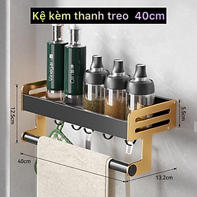 Kệ gia vị dán tường nhà bếp, để đồ phòng tắm kèm giá treo khăn phong cách hiện đạị để sữa rửa mặt, móc treo đồ dùng vệ s