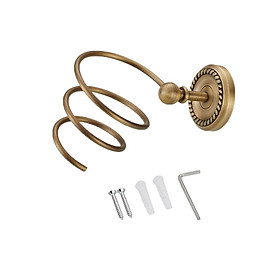 Home Antique Brass Wall Mounted Spiral Hair Dryer Holder Rack Hair Drier