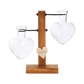 Heart   Test Tube Vase in Wooden Stand Planter for Artificial Flowers