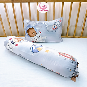 Bộ gối nằm và gối ôm cho bé Katina House, gòn lông vũ, vải Cotton Satin Hàn Quốc mềm mát