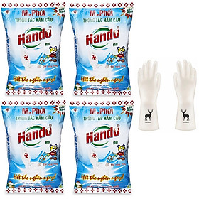 Bộ 4 gói bột thông tắc hầm cầu bể phốt 300g Hando + Tặng 1 đôi găng tay cao su siêu dai con hươu (họa tiết ngẫu nhiên)