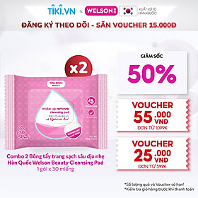 Combo 2 Bông tẩy trang sạch sâu dịu nhẹ Hàn Quốc Cleaning Pad Welson Beauty 2 gói x 30 miếng