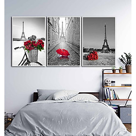 Bộ 3 tranh canvas decor Paris - đỏ - DC004
