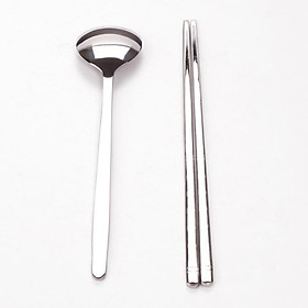 Mua Combo 5 bộ muỗng đũa đầu dẹp inox kiểu Hàn Quốc không hoa văn sang trọng