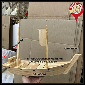 [Dài 43cm - 2 cột buồm] Khay gỗ thuyền gỗ sushi - khay gỗ thuyền gỗ sashimi -khay gỗ thuyền gỗ trang trí món ăn-Gỗ thông