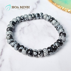 Vòng tay phong thủy đá Mã Não đen xám kiểu bánh xe size 8.3 li phong cách thời trang - 16-18cm