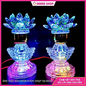 Mua Cặp Đèn Bàn Thờ Hoa Sen PHA LÊ Cao Cấp Phát Sáng Toàn Thân Cao 19cm Sử Dụng Mạch LED Cao Cấp MRHT10