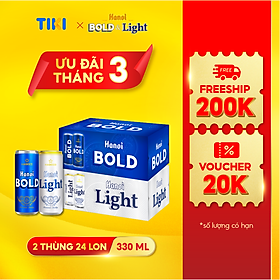 Combo 2 Thùng Bia Hanoi BOLD & LIGHT - Thùng 24 lon 330ml