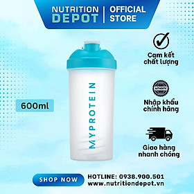 Bình Lắc Shaker MyProtein 600ml màu trắng trong, bình nước thể thao - bi lắc bằng thép không gỉ, hòa tan bột dễ dàng