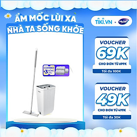 Mua Combo 3 Bông Lau + 1 Bộ Lau Nhà MyJae Đài Loan Sợi Microfiber 2 Ngăn Tự Vắt Xoay 360 Độ Thông Minh 123cm