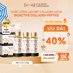 Combo 3 Hộp Nước Uống Làm Đẹp Collagen ADIVA Tem Trắng (8 Chai/Hộp)- Giúp Làn Da Săn Chắc, Ảm Mịn Và Căng Bóng