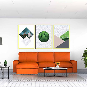 Bộ 3 tranh canvas treo tường Decor Hoa lá, hình khối cách điệu - DC083