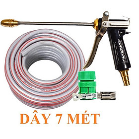 Bộ dây vòi xịt nước rửa xe, tưới cây . tăng áp 3 lần, loại 7m, 10m 206318 đầu đồng, đai, nối