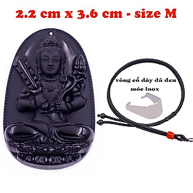 Mặt Phật Hư không tạng thạch anh đen 3.6 cm kèm vòng cổ dây dù đen - mặt dây chuyền size M, Mặt Phật bản mệnh