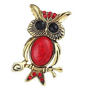 Red Rhinestone Turquoise Owl Bird Horned Animal Brooch Pin Vintage Jewelry
