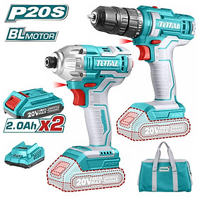 BỘ COMBO MÁY KHOAN BÚA VÀ MÁY SIẾT VÍT DÙNG PIN 20V (2 pin 2.0A + sạc) TOTAL TCKLI2016 - HÀNG CHÍNH HÃNG