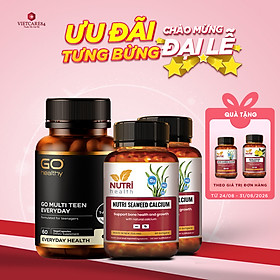 Bộ Sản Phẩm Tăng Chiều Cao Tuổi Dậy Thì: 2 Hộp Canxi hữu cơ New Zealand Nutri Seaweed Calcium và GO MULTI TEEN EVERYDAY