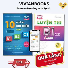 Combo Sách luyện thi B1 Vstep 4 kỹ năng và Sách 10 bộ đề thi Đọc hiểu Vstep reading B1-B2-C1 (Vstep practice test) ôn thi chứng chỉ ngoại ngữ bậc 3, 4, 5