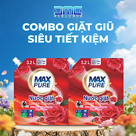 Combo Giặt Giũ Siêu Tiết Kiệm 2 Túi Nước Giặt Maxpure Hương Hoa Hồng Bulgaria (Túi 3.2L) - Mềm Vải & Lưu Hương (Tổng 6.4L)