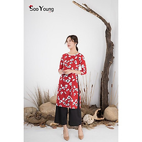 Áo dài hoa đỏ cổ ren-AD191230_Sooyoung
