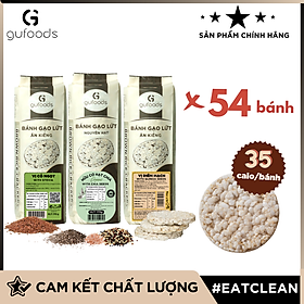 Bánh gạo lứt nguyên hạt GUfoods (510g = 54 bánh) - Phù hợp ăn kiêng, Tập Gym, Eat clean - Mix 3 vị Hạt chia + Diêm mạch + Cỏ ngọt