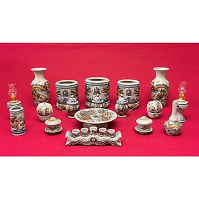 Mua Bộ ban thờ gia tiên men rạn giả cổ  họa tiết đắp nổi  Sen - Rồng . Gốm sứ Bát Tràng cao cấp.