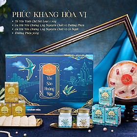 Yến Sào Hoàng Kim - Hộp Quà Phúc Khang Hòa Vị (50g Tổ Yến Sạch Loại 1 & 4 Hũ Yến Mix 2 Vị) - Quà Biếu Tặng Gia Đình, Người Thân