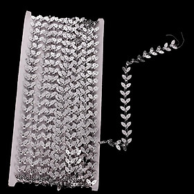 10 Yards 1.2cm Leaves Shape Rhinestone Chain Ribbon Trims for Crafts Wedding Decoration Sewing Applique Silver